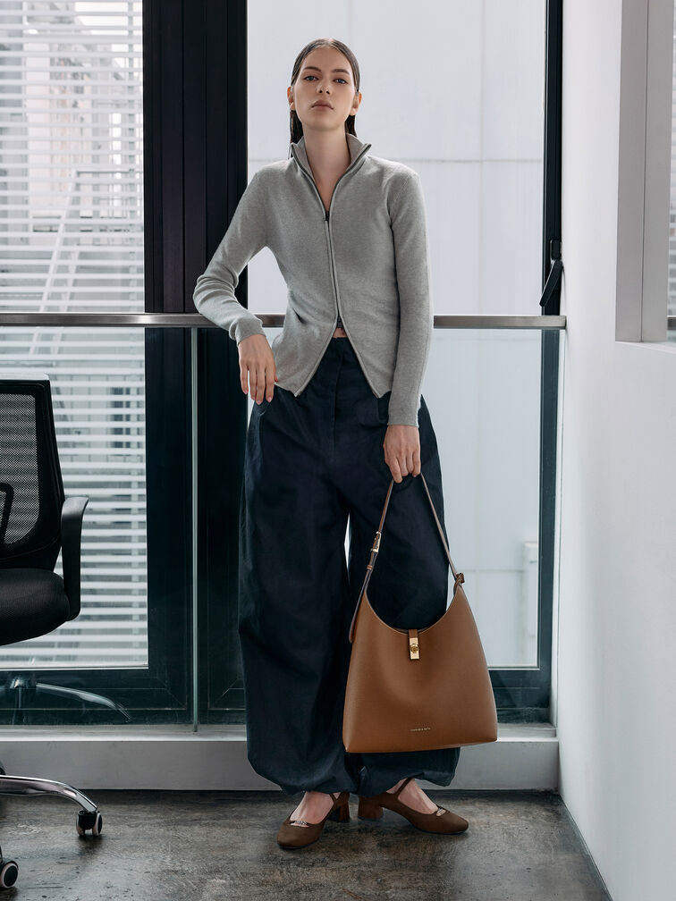 Gi&agrave;y b&uacute;p b&ecirc; đế cao Shila, Dark Brown Textured, hi-res