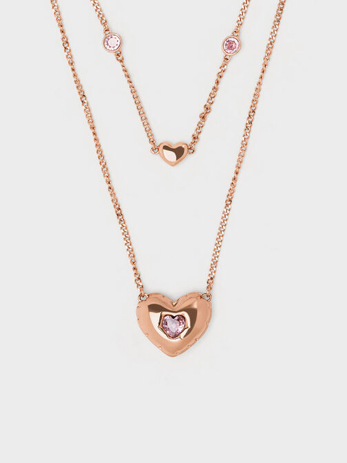 Dây chuyền Bethania Heart Crystal Double Chain, Vàng hồng, hi-res