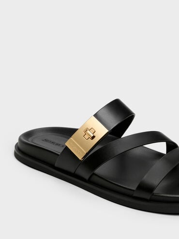 Aelin Metallic-Buckle Strappy Sandals, Black, hi-res