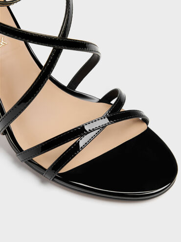 Patent Leather Strappy Stiletto Sandals, Black Patent, hi-res