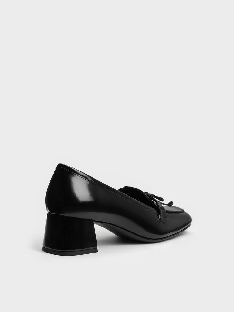 Circle-Charm Bow Loafer Pumps, Black Boxed, hi-res