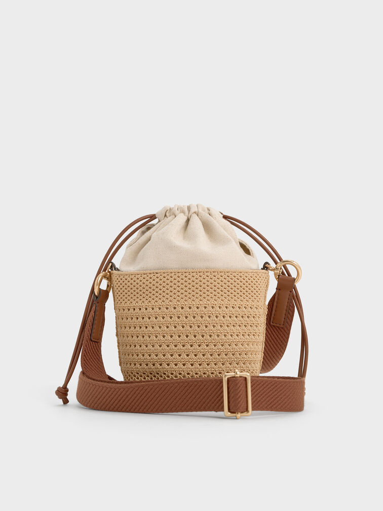 Girls' Ida Knitted Bucket Bag, Beige, hi-res