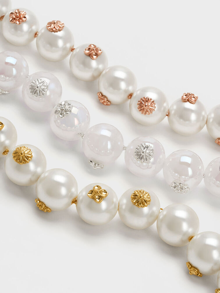 Dây chuyền ngọc trai Flower-Embellished Pearl, Vàng đồng, hi-res