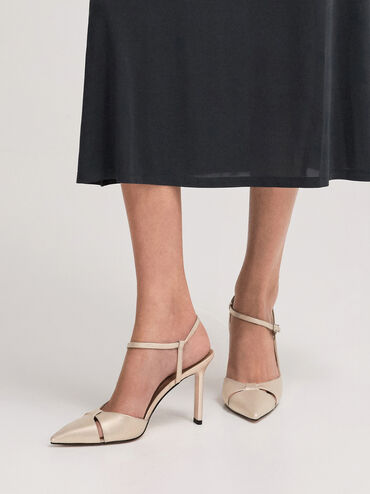 Pearlescent Leather Cut-Out Pointed-Toe Blade-Heel Pumps, Ivory, hi-res