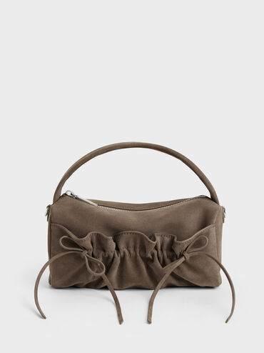 Reese Ruched Bow Top Handle Bag, Stone Grey, hi-res