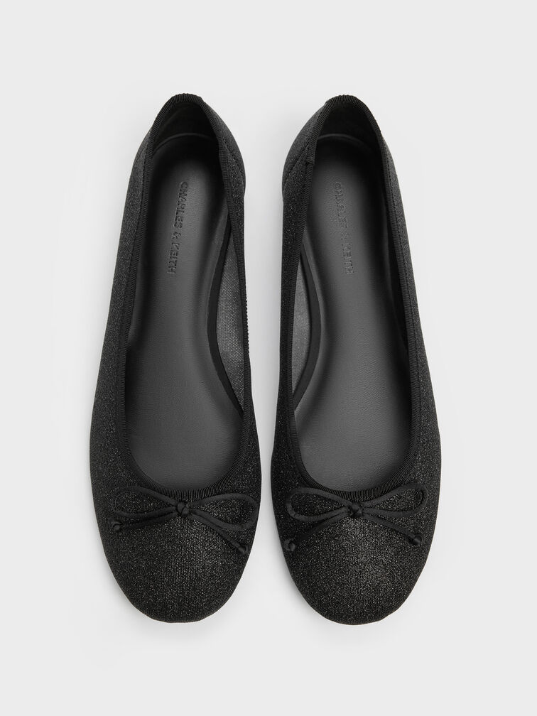 Gi&agrave;y b&uacute;p b&ecirc; mũi tr&ograve;n Glittered, Đen họa tiết, hi-res