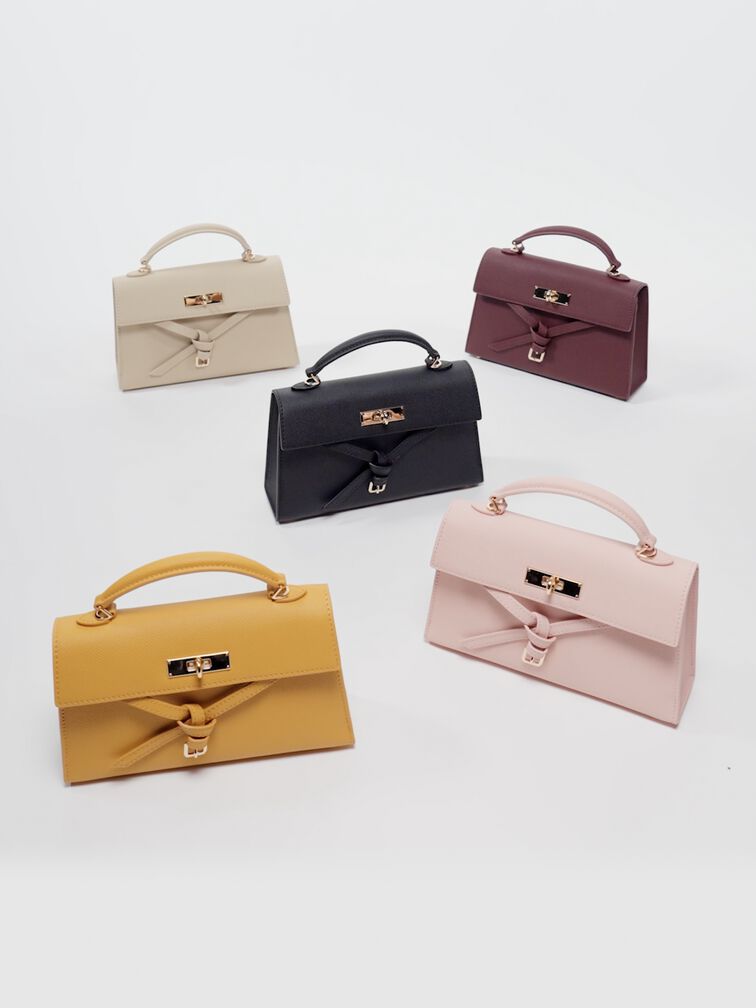 Tricha Knotted-Belt Top Handle Bag, Pink, hi-res