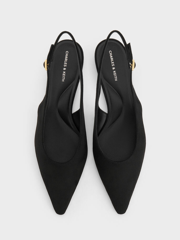 Emelia Faux Suede Slingback Flats, Black Textured, hi-res