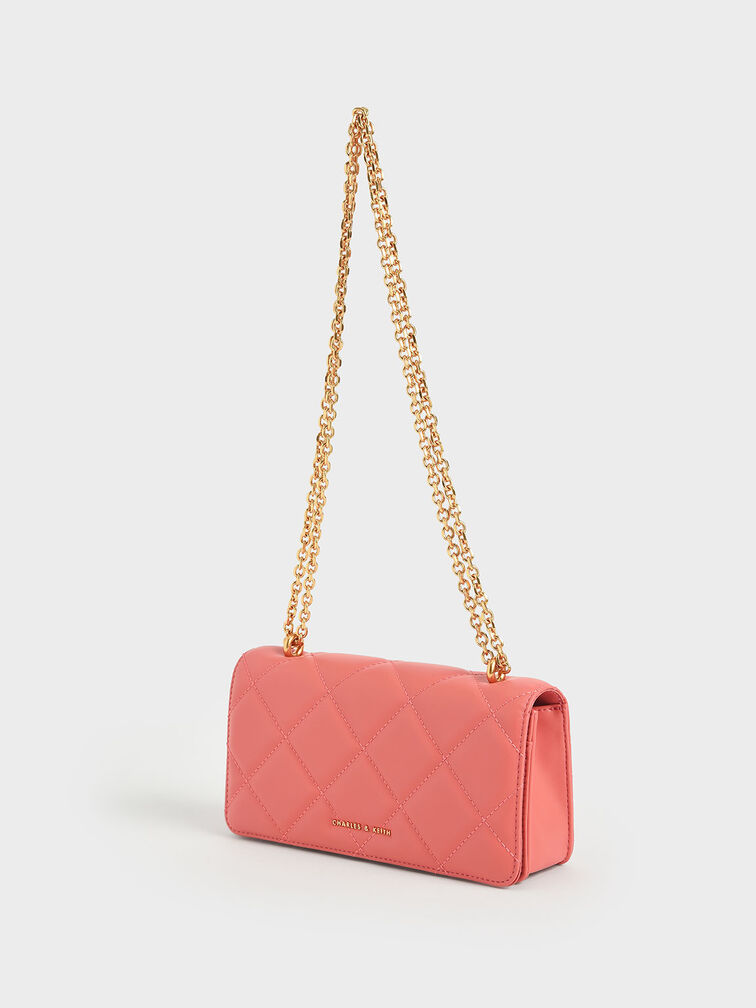 Paffuto Chain Handle Quilted Long Wallet, Coral, hi-res