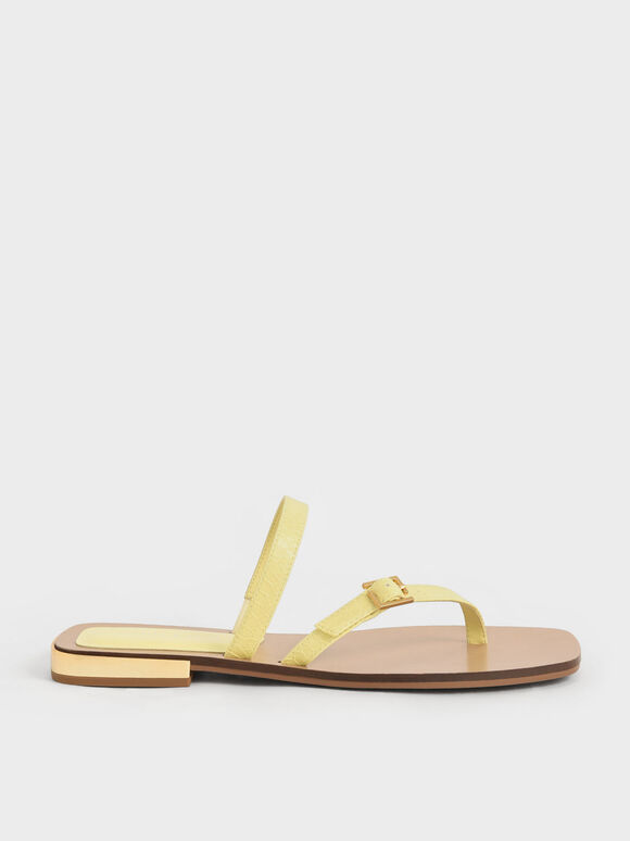 Giày sandals nữ quai mảnh Asymmetric Strap, Animal Print Yellow, hi-res
