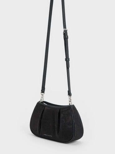 Túi đeo vai hình thang Recycled Satin Floral-Print, Noir, hi-res