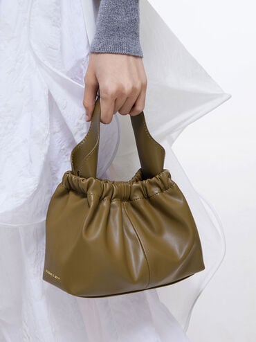 Túi xách hình thang Ally Ruched Slouchy, Khaki, hi-res