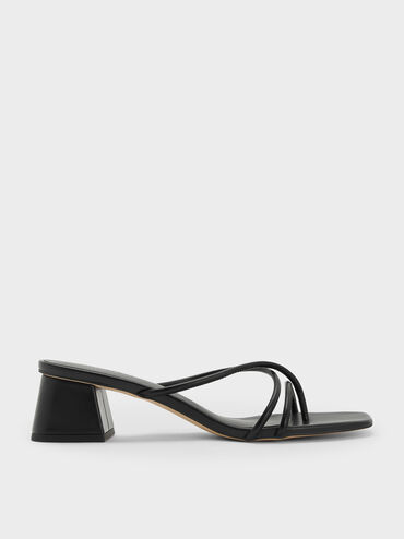 Strappy Toe-Ring Block-Heel Sandals, Black, hi-res