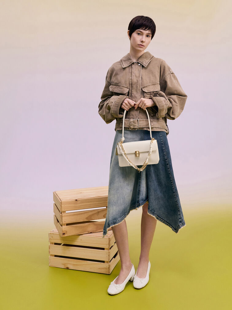 T&uacute;i đeo vai phom chữ nhật Acelynn, Kem, hi-res