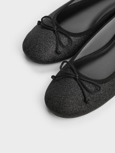 Gi&agrave;y b&uacute;p b&ecirc; mũi tr&ograve;n Glittered, Đen họa tiết, hi-res