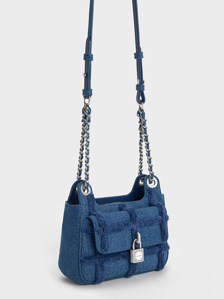 Suki Denim Padlock Shoulder Bag, Denim Blue, hi-res