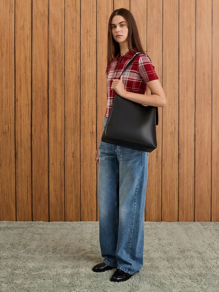 Túi đeo vai nữ hình thang Edna, Đen, hi-res