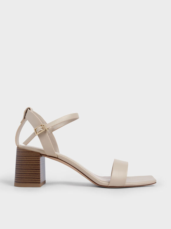 Giày sandals cao gót quai ngang Ankle Strap Stacked, Phấn, hi-res