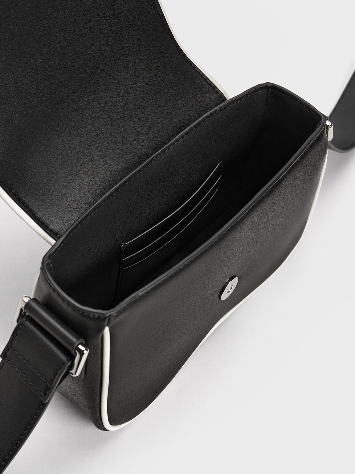 Belted Curved Shoulder Bag, Black, hi-res