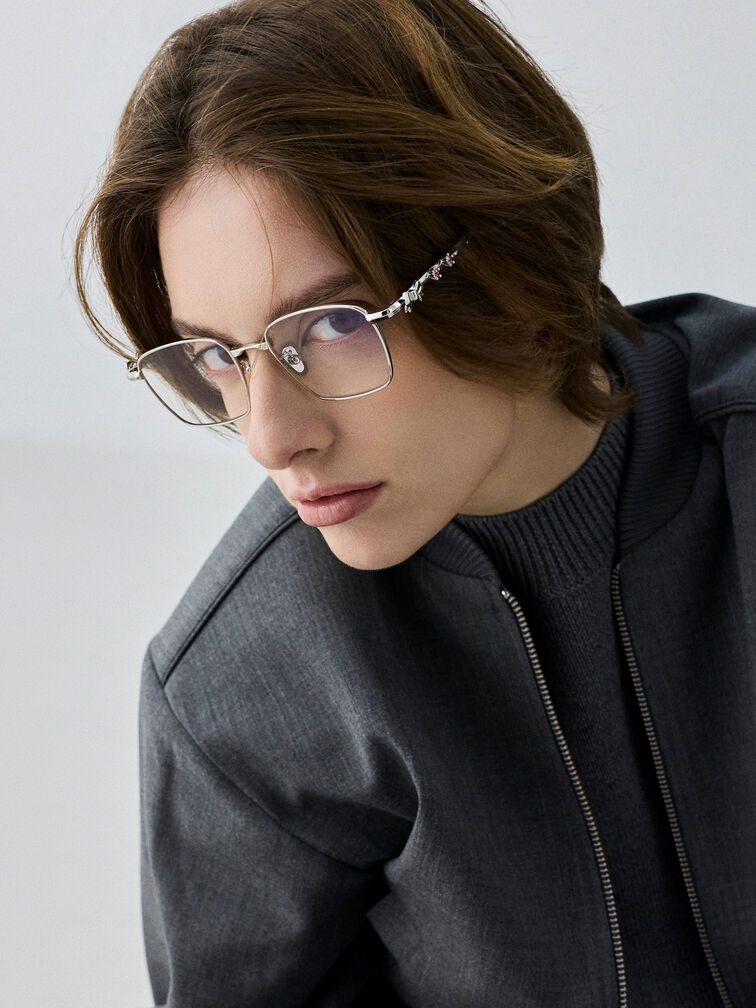 Paige Clear Rectangular Sunglasses, Silver, hi-res