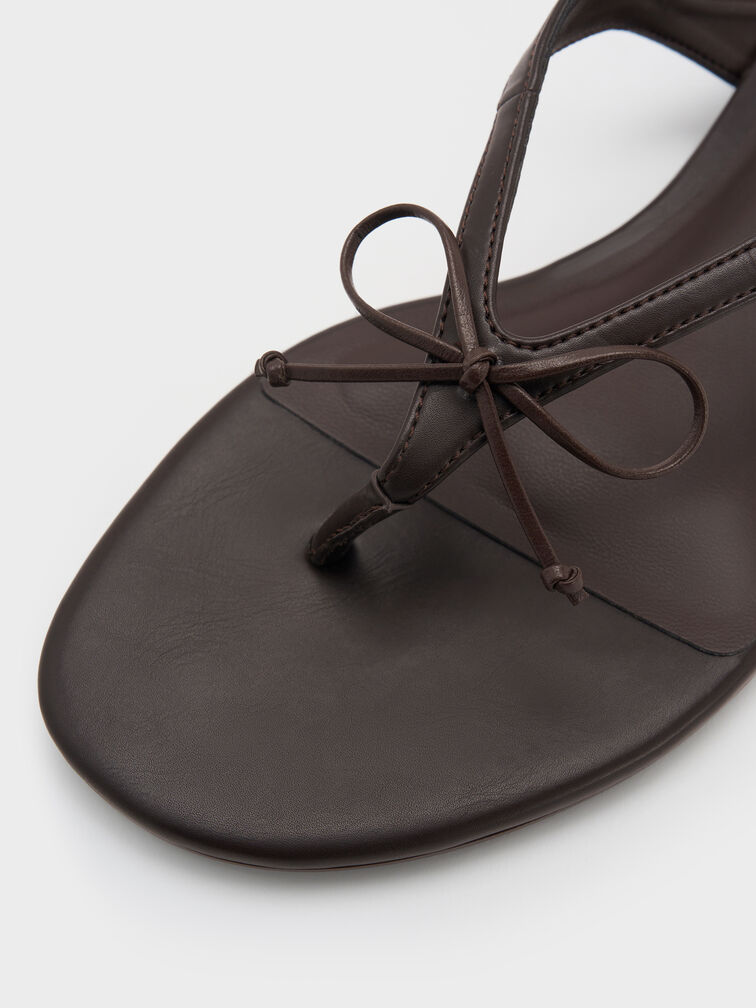 Gi&agrave;y sandals đế thấp đ&iacute;nh nơ, N&acirc;u đậm, hi-res