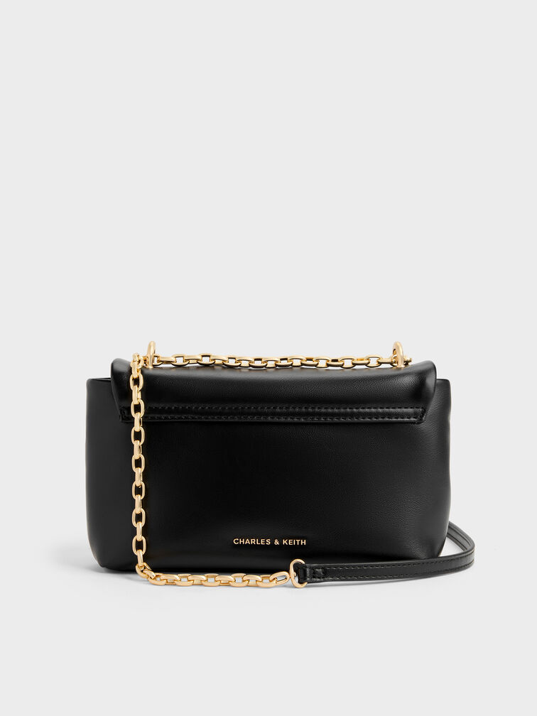 Halsey Ruched Chain Shoulder Bag, Black, hi-res