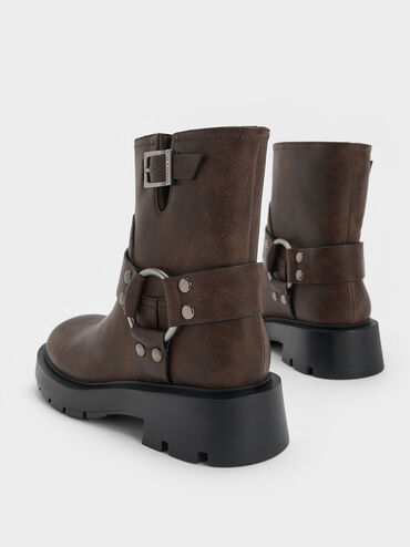 Metallic Buckled Ankle Boots, Dark Brown, hi-res