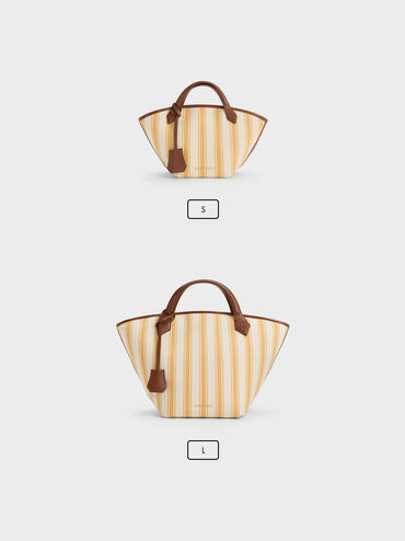 Mini Ivanna Canvas Striped Tote Bag, Butterscotch Yellow, hi-res