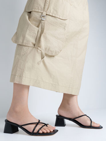 Strappy Toe-Ring Block-Heel Sandals, Black, hi-res