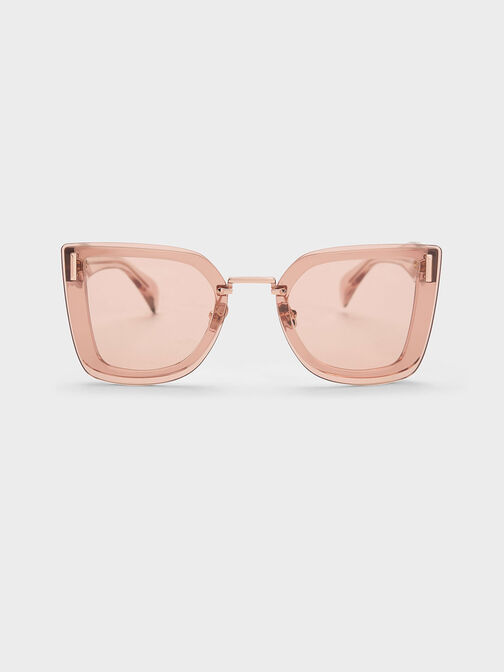 Recycled Acetate Geometric Butterfly Sunglasses, Pink, hi-res