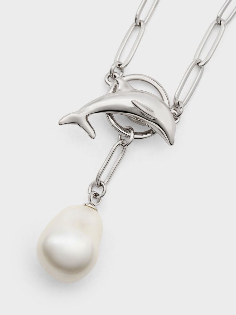 Delfina Dolphin Pearl Chain Necklace, Silver, hi-res