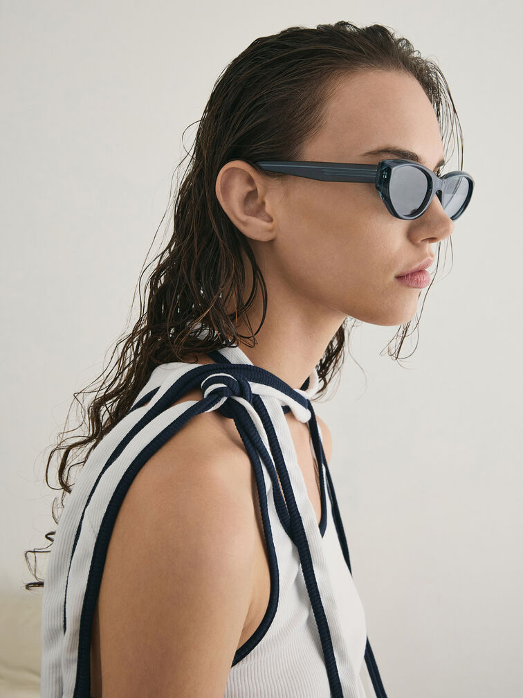 Bijou Recycled Acetate Cateye Sunglasses, Teal, hi-res