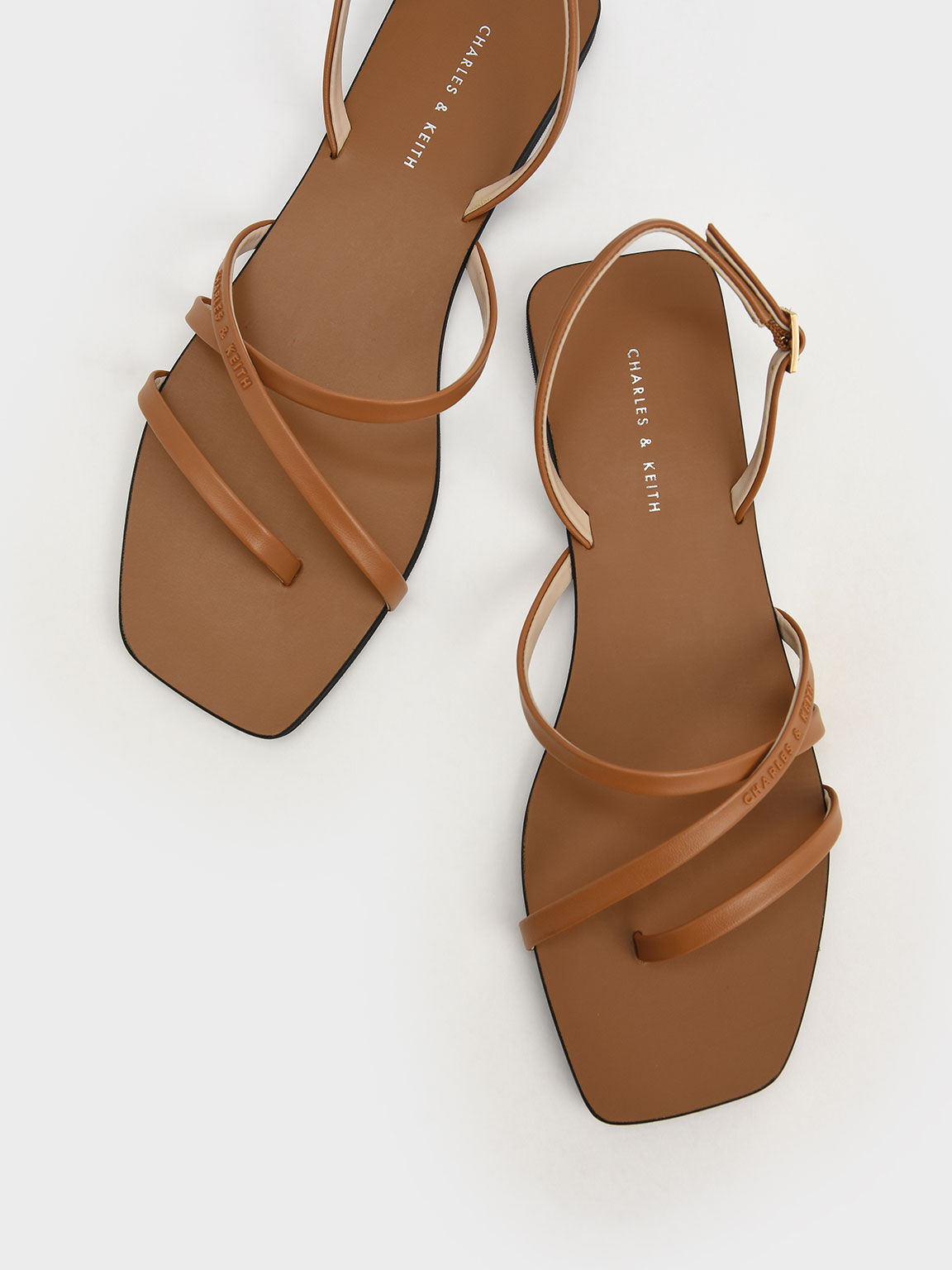 Giày sandals nữ quai mảnh Strappy Square Toe Slingback, Nâu, hi-res