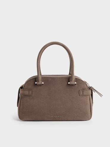 Nellie Heart-Charm Bowling Bag, Stone Grey, hi-res