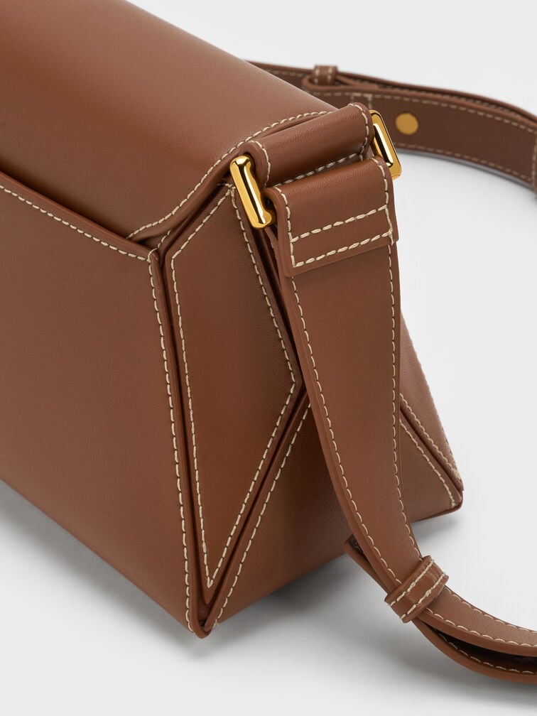 Nasrin Geometric Shoulder Bag, Chocolate, hi-res