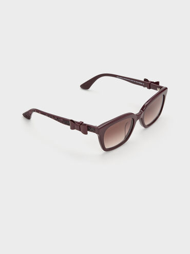 Tanya Bow Rectangular Sunglasses, Wineberry Red, hi-res