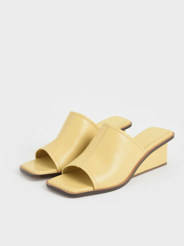Gi&agrave;y mule đế xuồng hở mũi Square Toe Wedge, V&agrave;ng, hi-res