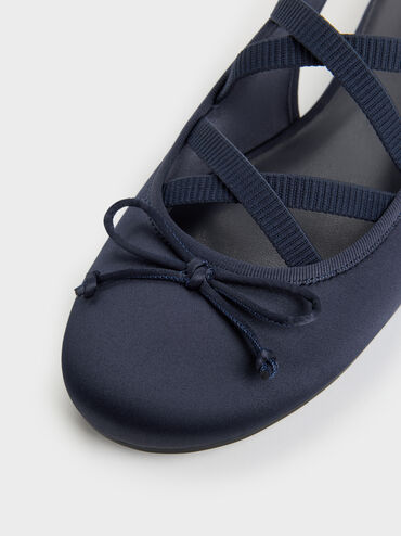 Gi&agrave;y b&uacute;p b&ecirc; đế bệt Satin, Xanh đậm, hi-res