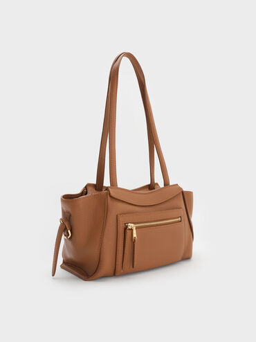 Leather Trapeze Tote Bag, Cinnamon Tan, hi-res