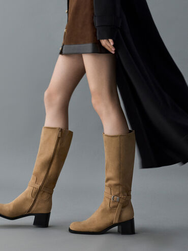 Eliza Faux Suede Knee-High Boots, Sand, hi-res