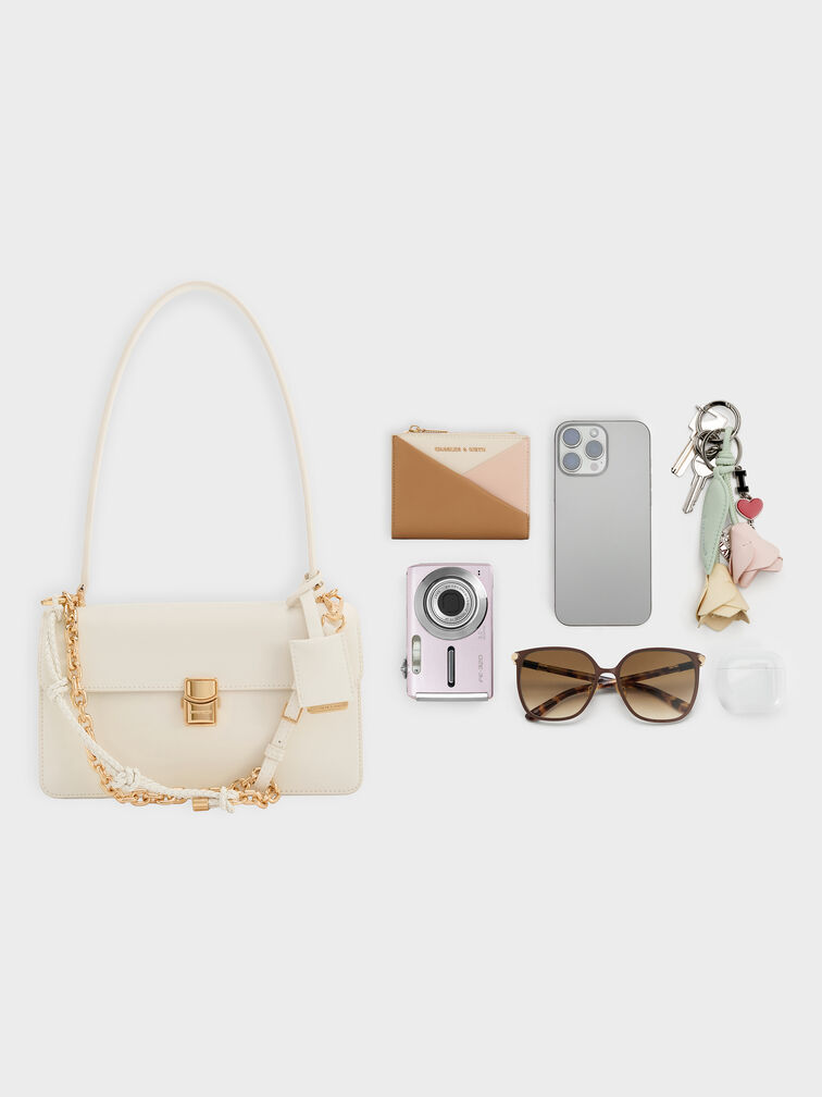 T&uacute;i đeo vai phom chữ nhật Acelynn, Kem, hi-res