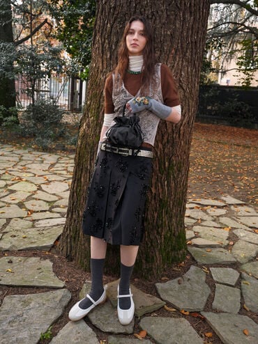 T&uacute;i r&uacute;t d&acirc;y Mabel Satin Floral-Vine, Noir, hi-res