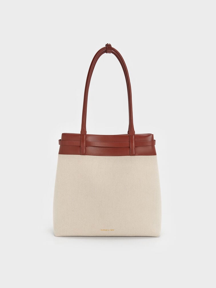 T&uacute;i tote phom chữ nhật Behn Canvas Belted, Gạch, hi-res