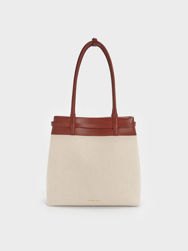 T&uacute;i tote phom chữ nhật Behn Canvas Belted, Gạch, hi-res