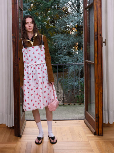 D&eacute;p kẹp Puffy Flower, Đen họa tiết, hi-res