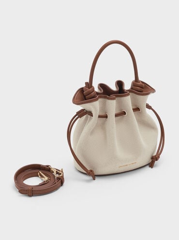Sammie Canvas Drawstring Bucket Bag, Chocolate, hi-res
