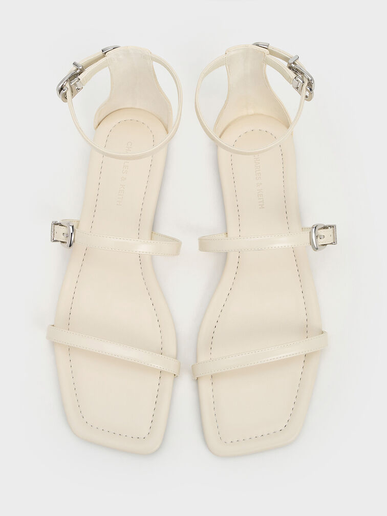 Giày sandals quai ngang Square-Toe Buckled Triple-Strap, Phấn, hi-res