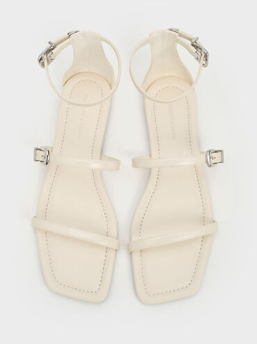 Giày sandals quai ngang Square-Toe Buckled Triple-Strap, Phấn, hi-res