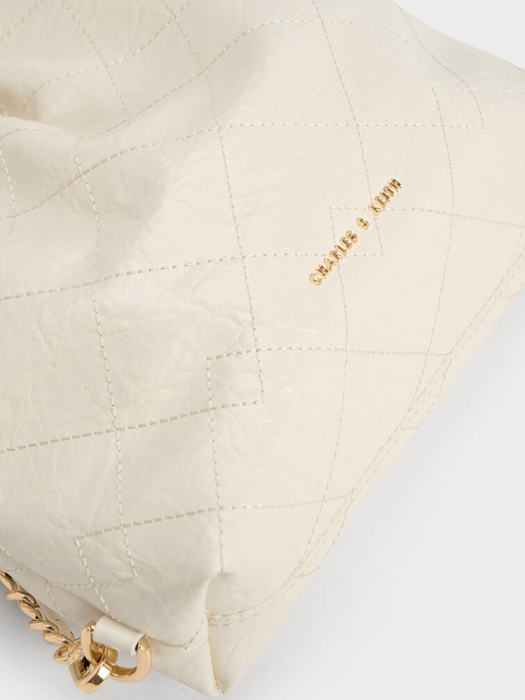 Balo phom chữ nhật Duo Chain-Handle Two-Way, Kem, hi-res