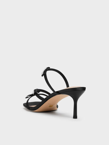 Jessy Gem-Bow Heeled Sandals, Black Textured, hi-res